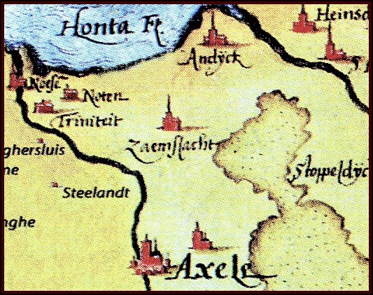 Afb. 1 Zaamslag, Aendijcke en Noten rond 1500