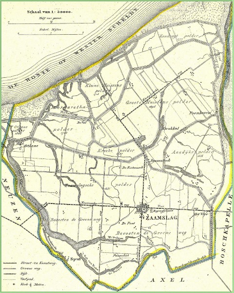 Afb. 15 Gemeentekaart Zaamslag (1910) met begraafplaats buiten bebouwde kom